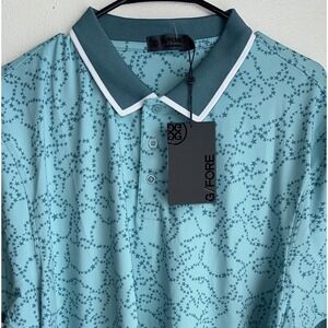 New G/FORE Golf‎ Star Dust Tech Jersey Polo Rib Collar XXL 2XL Teal Mine